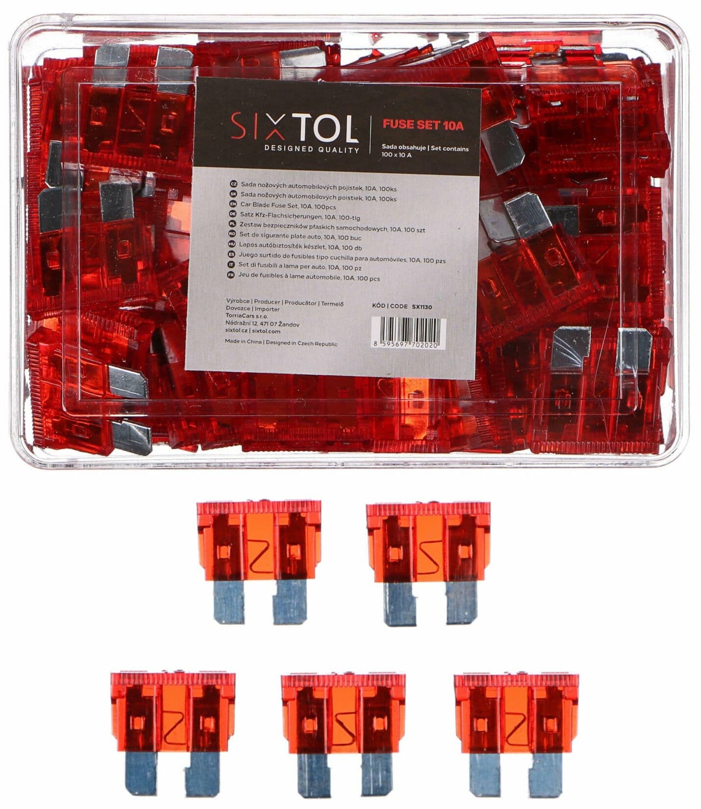 Sada nožových automobilových pojistek MECHANIC FUSE SET 10A, 100ks SIXTOL - náhled 3
