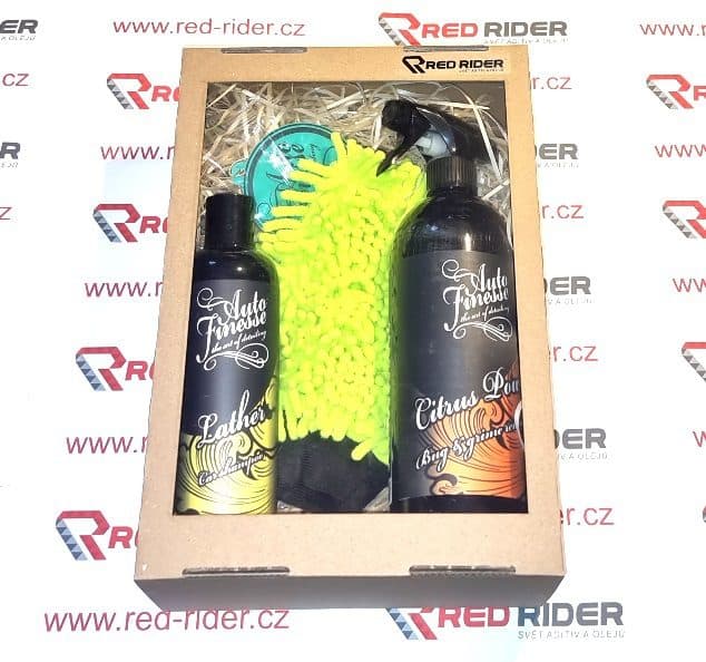 Red-rider.cz Dárkový set Auto Finesse Citrus Power Bug & Grime Remover 1000 ml + Auto Finesse Lather pH Neutral Car Shampoo 500 ml + Auto Finesse Aroma Air Freshener Coconut - Kokos + Rukavice z mikrovlákna APA