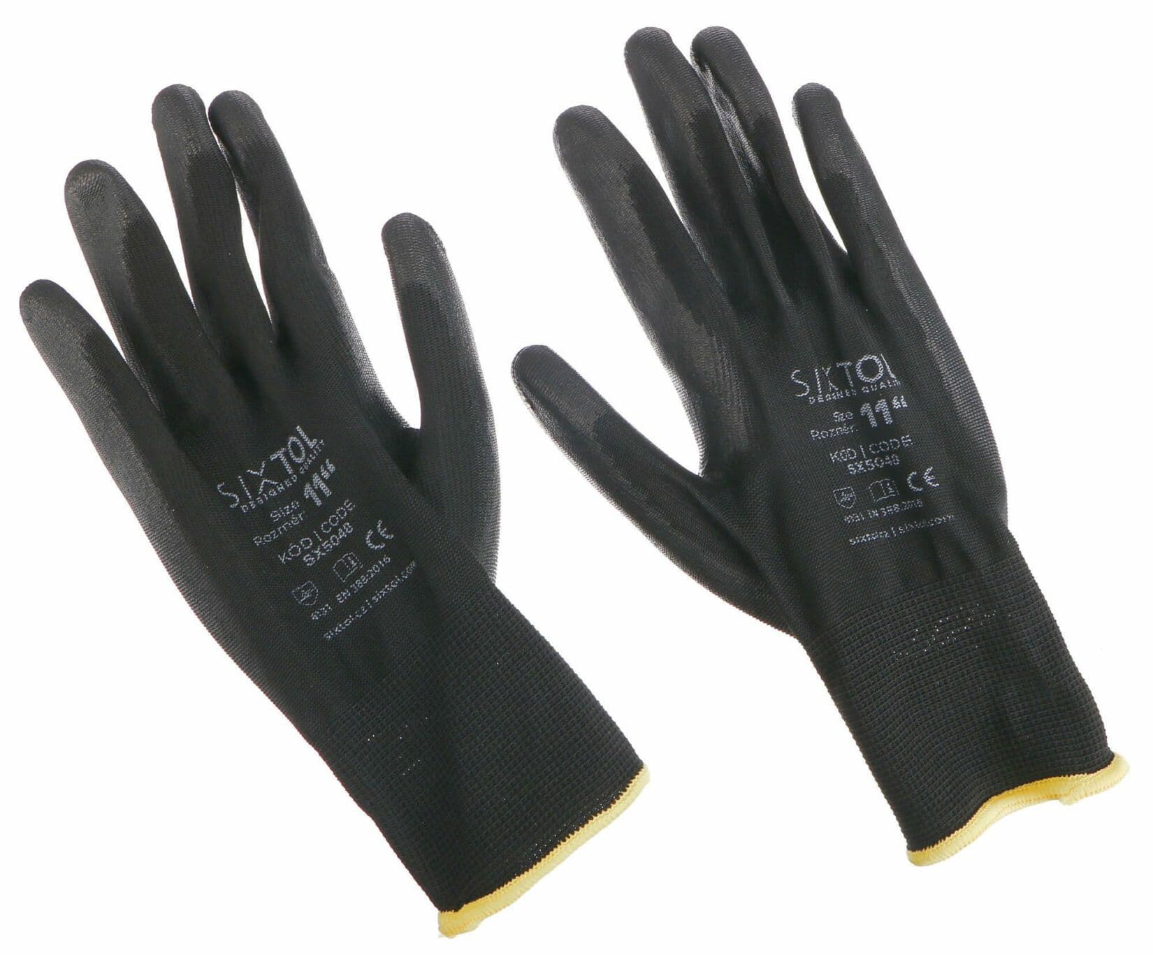 Rukavice pracovní z polyesteru polomáčené v polyuretanu GLOVE PE-PU 11, černé, velikost 11 SIXTOL - náhled 3