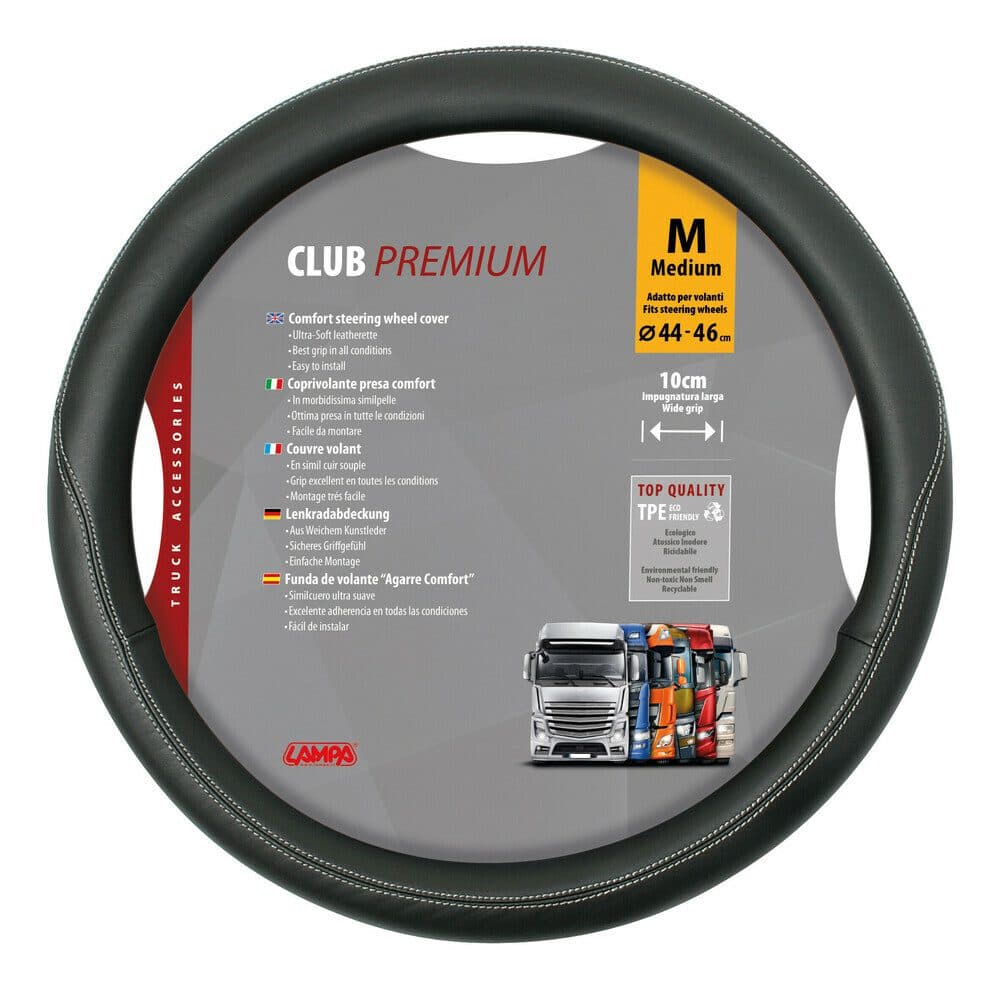 Potah volantu CLUB PREMIUM černý s bílým obšitím 44-46 cm