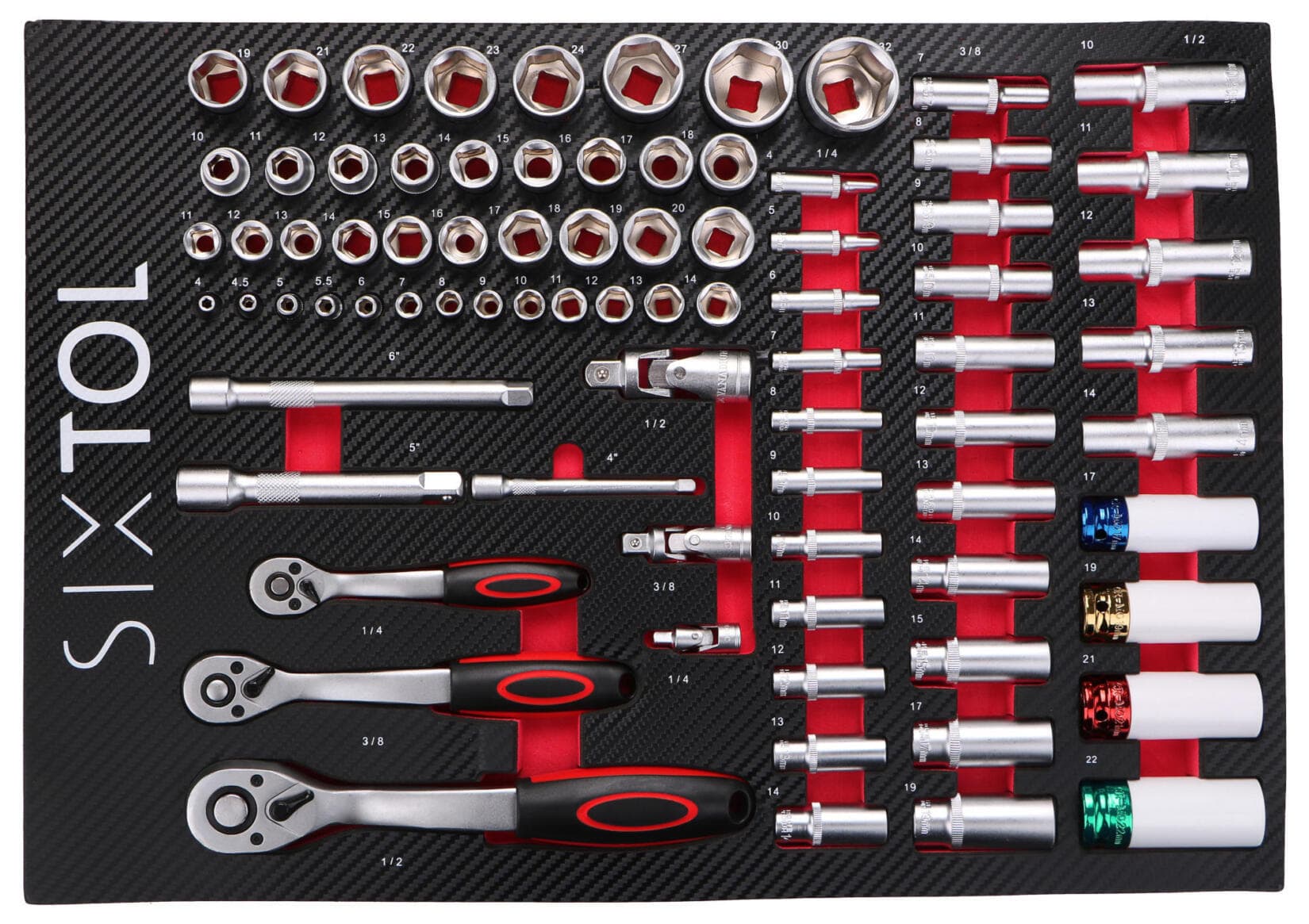 Modul s nářadím do dílenského vozíku MECHANIC TOOL TRAY 6, 80ks SIXTOL