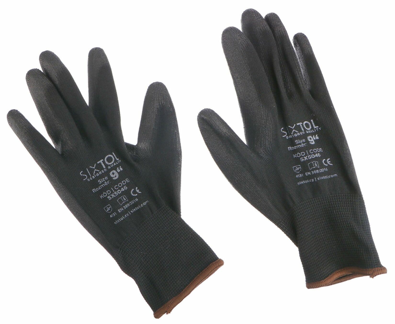 Rukavice pracovní z polyesteru polomáčené v polyuretanu GLOVE PE-PU 9, černé, velikost 9" SIXTOL - náhled 3