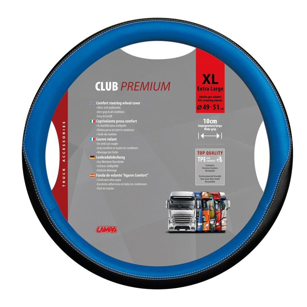 Potah volantu CLUB PREMIUM Skeentex modrý - XL  49 - 51 cm LAMPA
