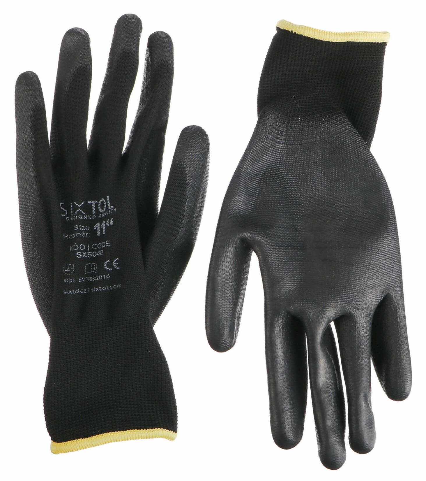 Rukavice pracovní z polyesteru polomáčené v polyuretanu GLOVE PE-PU 11, černé, velikost 11 SIXTOL - náhled 2