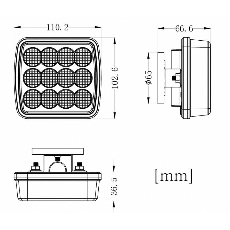 Výstražné LED světlo vnější oranžové, 12-24V 12LED 5W, ECE R65, ECE R10, 110x102 mm - náhled 4