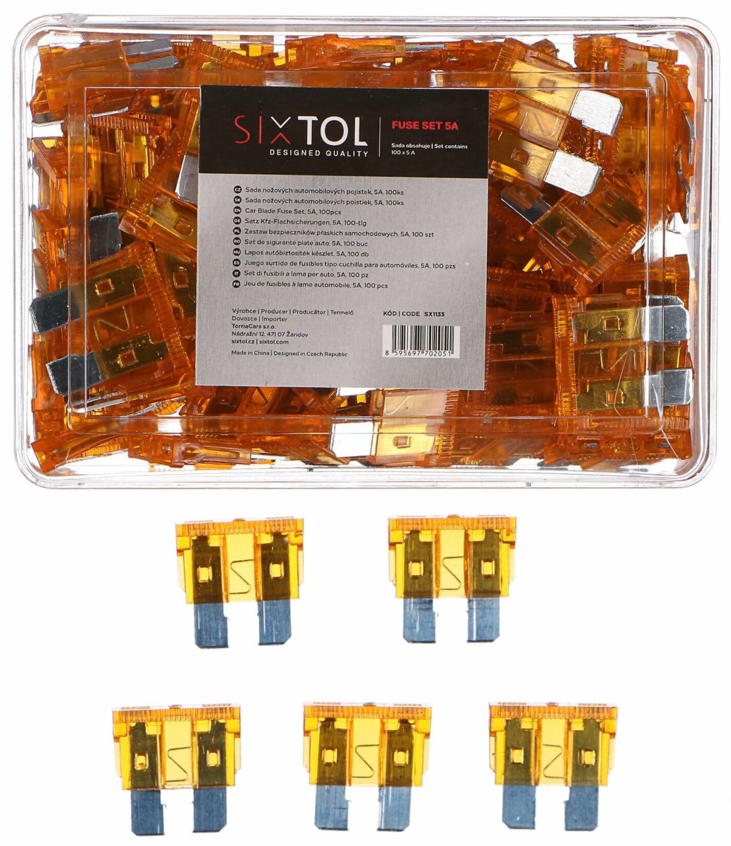 Sada nožových automobilových pojistek MECHANIC FUSE SET 5A, 100ks SIXTOL - náhled 3