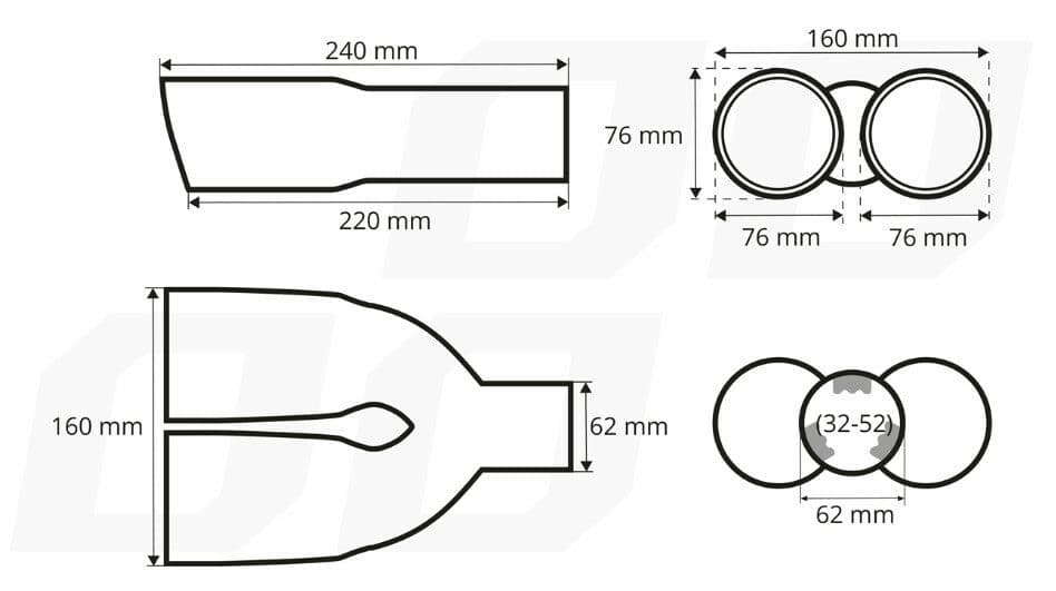 Koncovka výfuku z nerezové oceli dvojitá - stříbrná - náhled 4