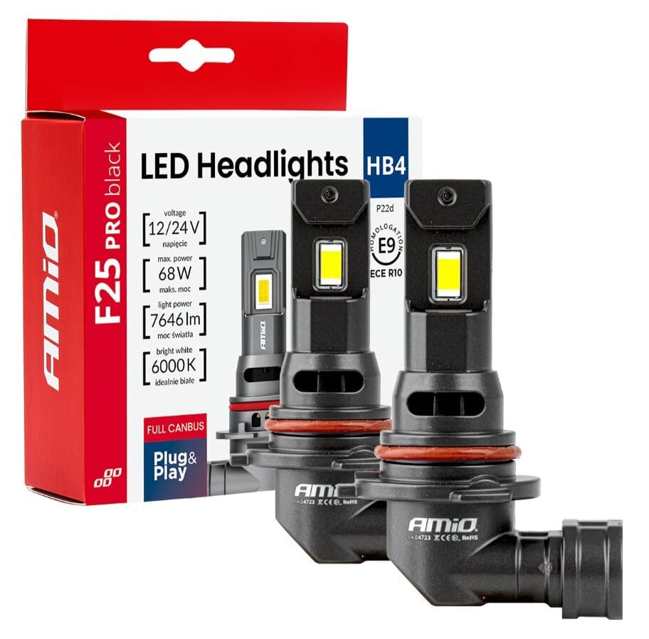 LED autožárovky F25 PRO BLACK HB4 bílá Canbus, 12/24V, 68W, 7646 lm - 2 ks
