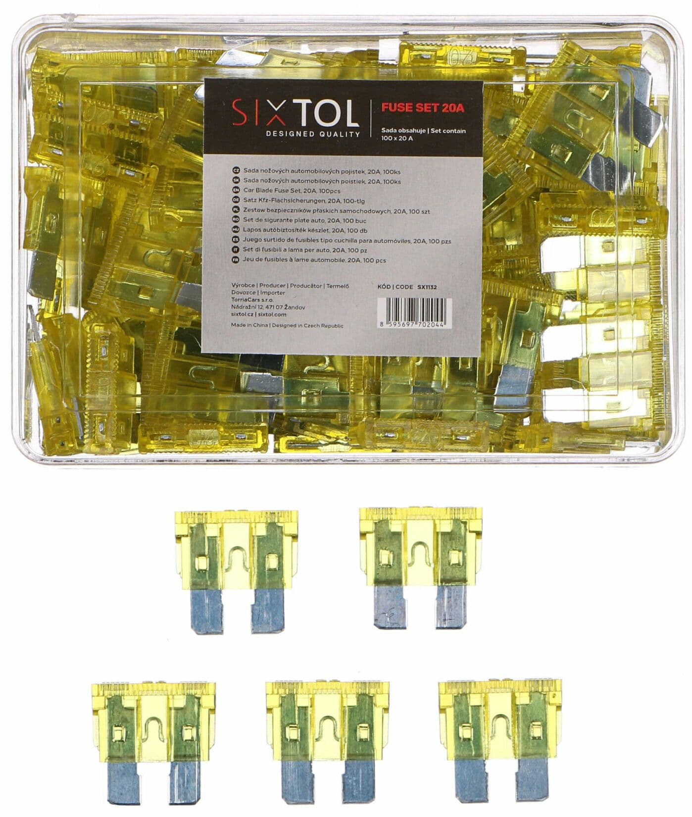 Sada nožových automobilových pojistek MECHANIC FUSE SET 20A, 100ks SIXTOL - náhled 3