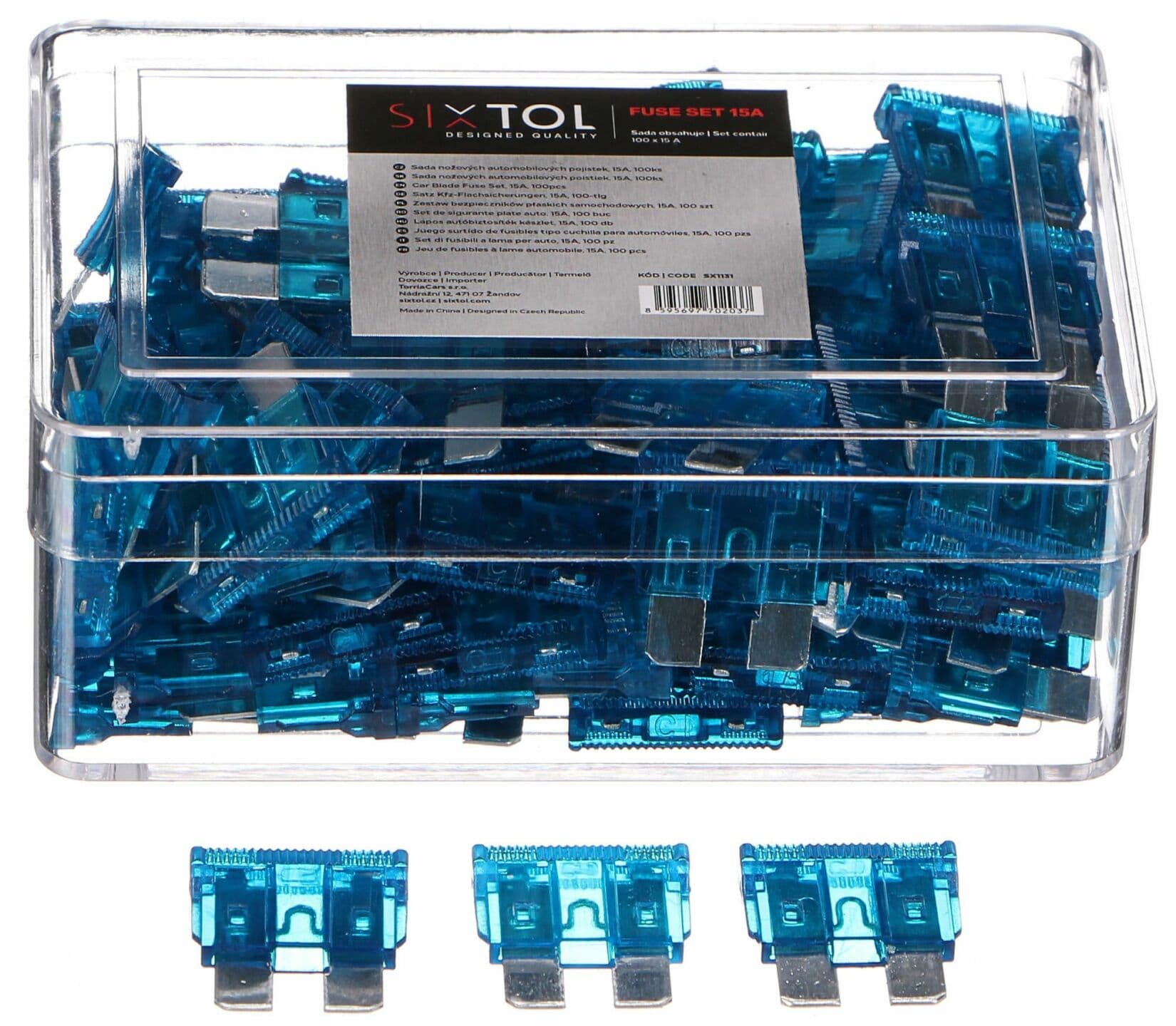 Sada nožových automobilových pojistek MECHANIC FUSE SET 15A, 100ks SIXTOL - náhled 4