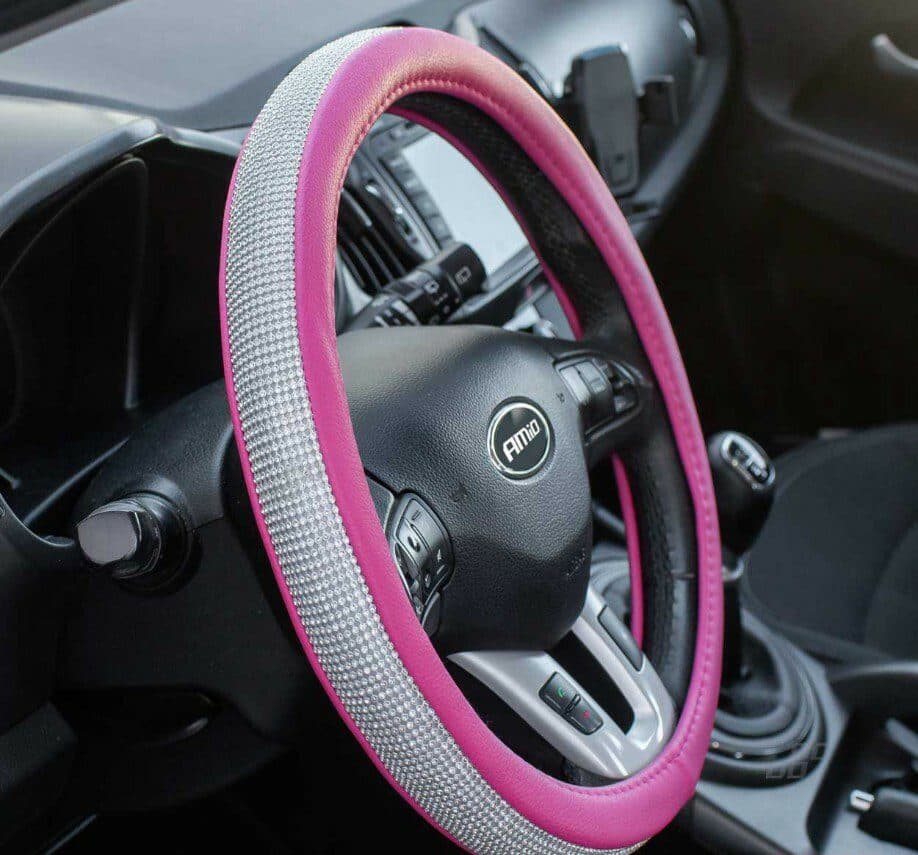 Potah volantu LUXURY s kamínky UNI 37-39cm - růžový - náhled 3
