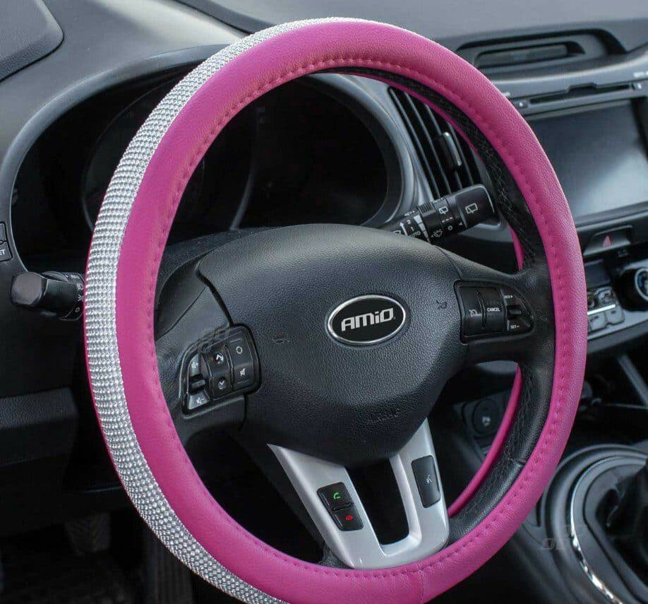 Potah volantu LUXURY s kamínky UNI 37-39cm - růžový - náhled 4