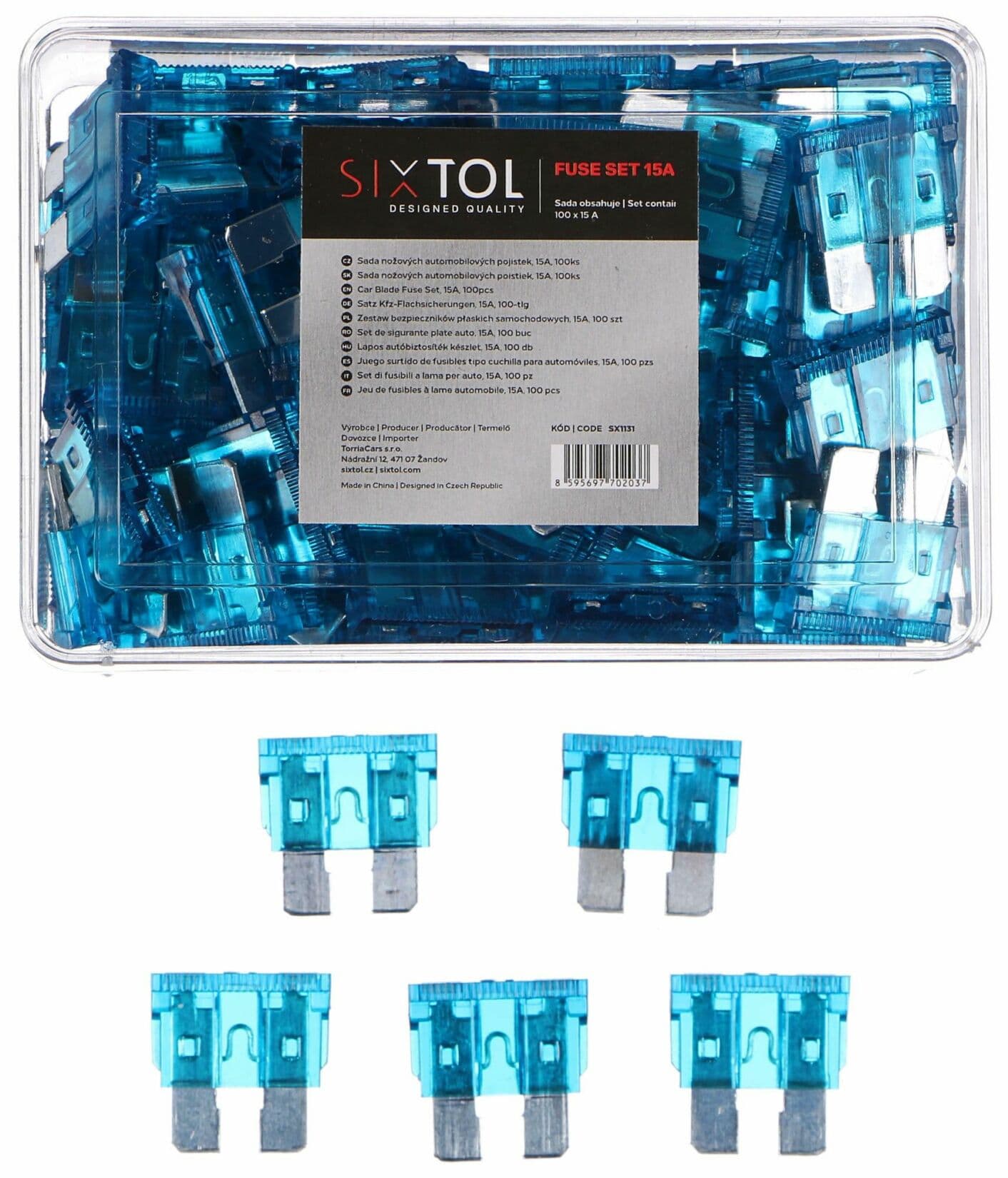 Sada nožových automobilových pojistek MECHANIC FUSE SET 15A, 100ks SIXTOL - náhled 3