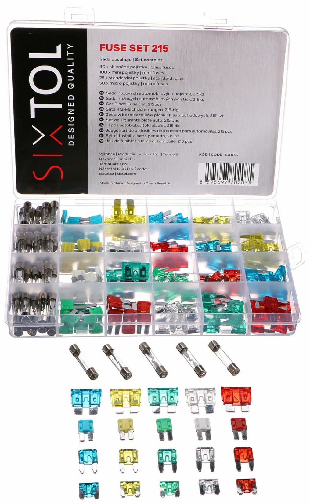 Sada nožových a skleněných automobilových pojistek MECHANIC FUSE SET 215 SIXTOL - náhled 4