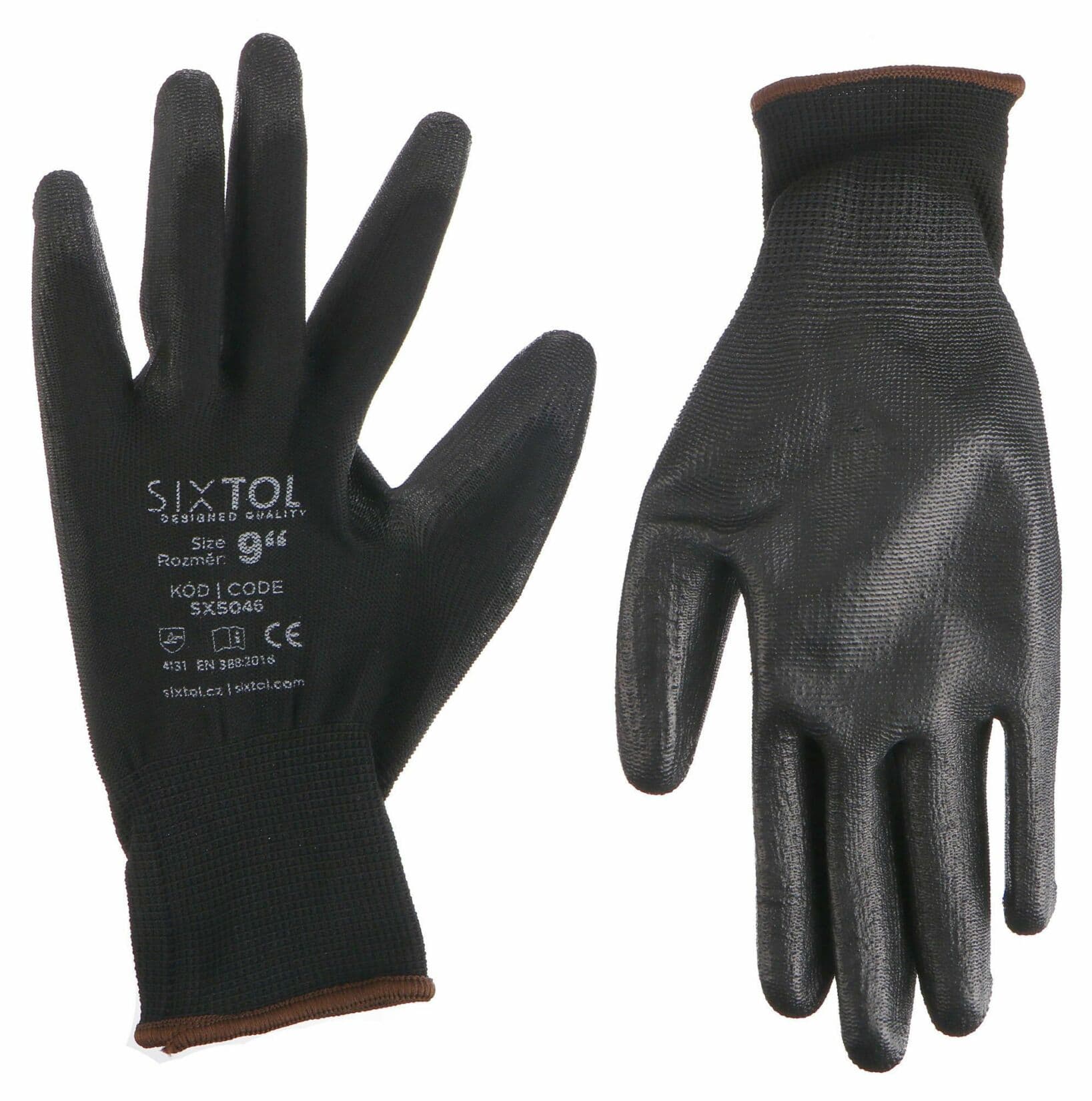 Rukavice pracovní z polyesteru polomáčené v polyuretanu GLOVE PE-PU 9, černé, velikost 9" SIXTOL - náhled 2