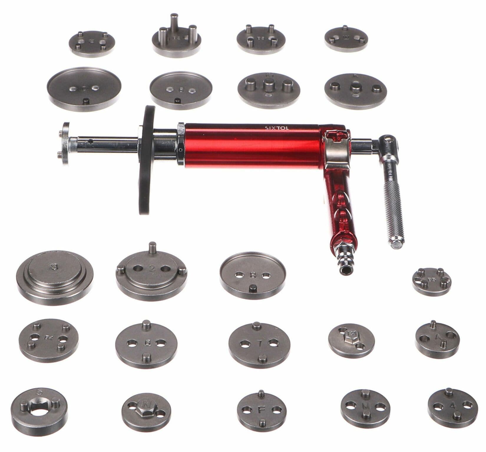 Pneumatický stlačovák brzdových pístů MECHANIC BRAKE SET PNEU 23, sada 23ks SIXTOL