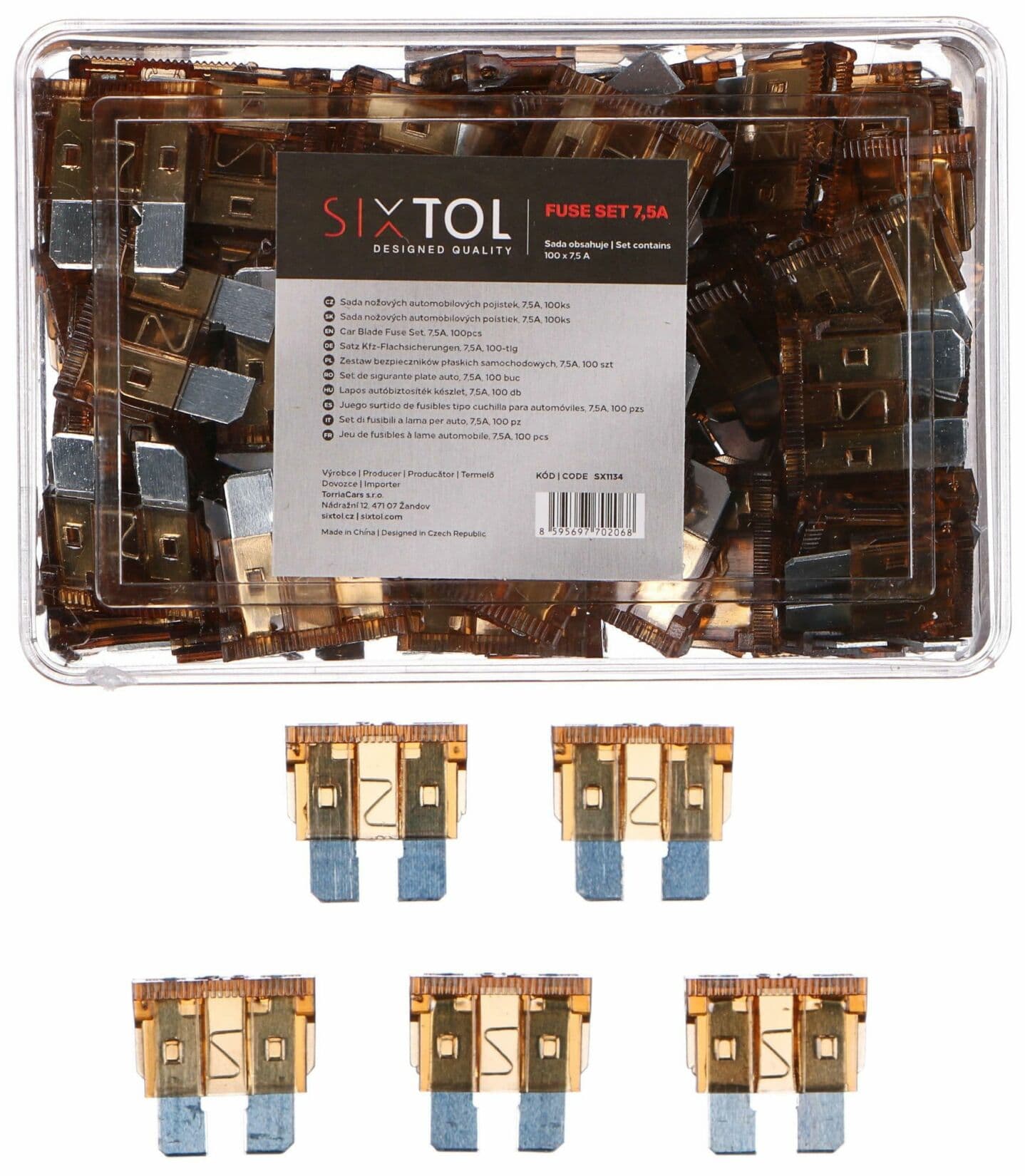 Sada nožových automobilových pojistek MECHANIC FUSE SET 7,5A, 100ks SIXTOL - náhled 3
