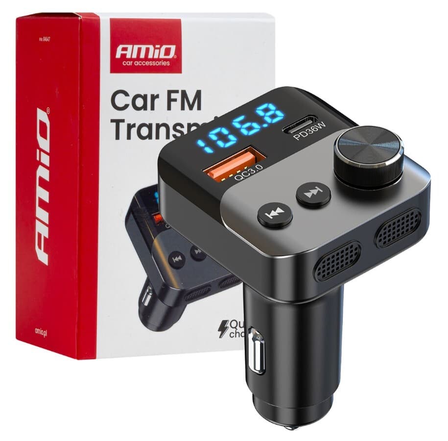 Bluetooth/FM modulátor bezdrátový, 12/24V, 1x USB, 1x USB-C