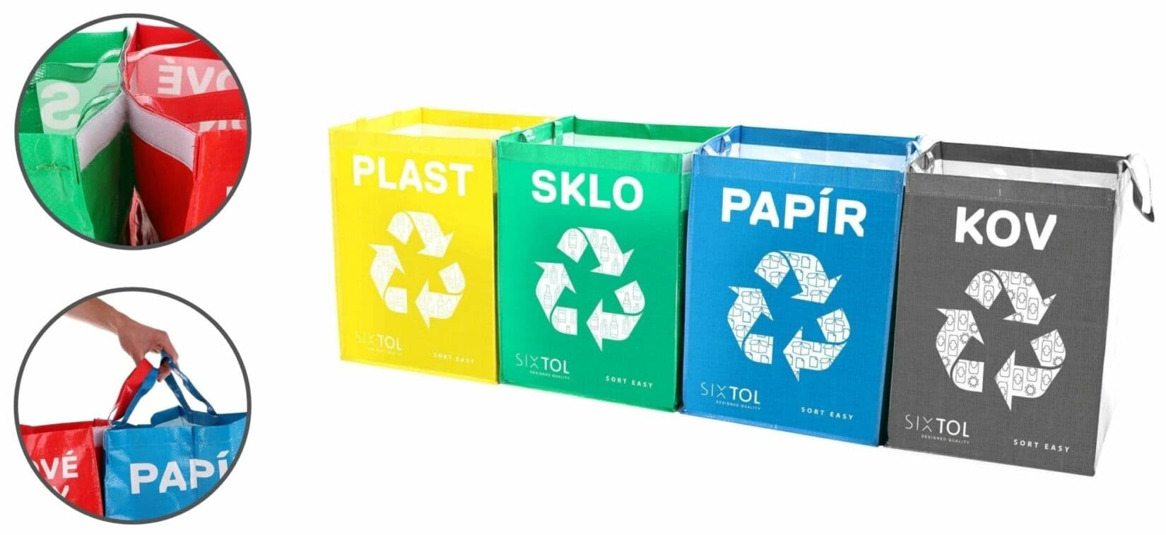 Tašky na tříděný odpad SORT EASY 4 METAL, 30x30x40cm, 4x36l, 4ks SIXTOL - náhled 2