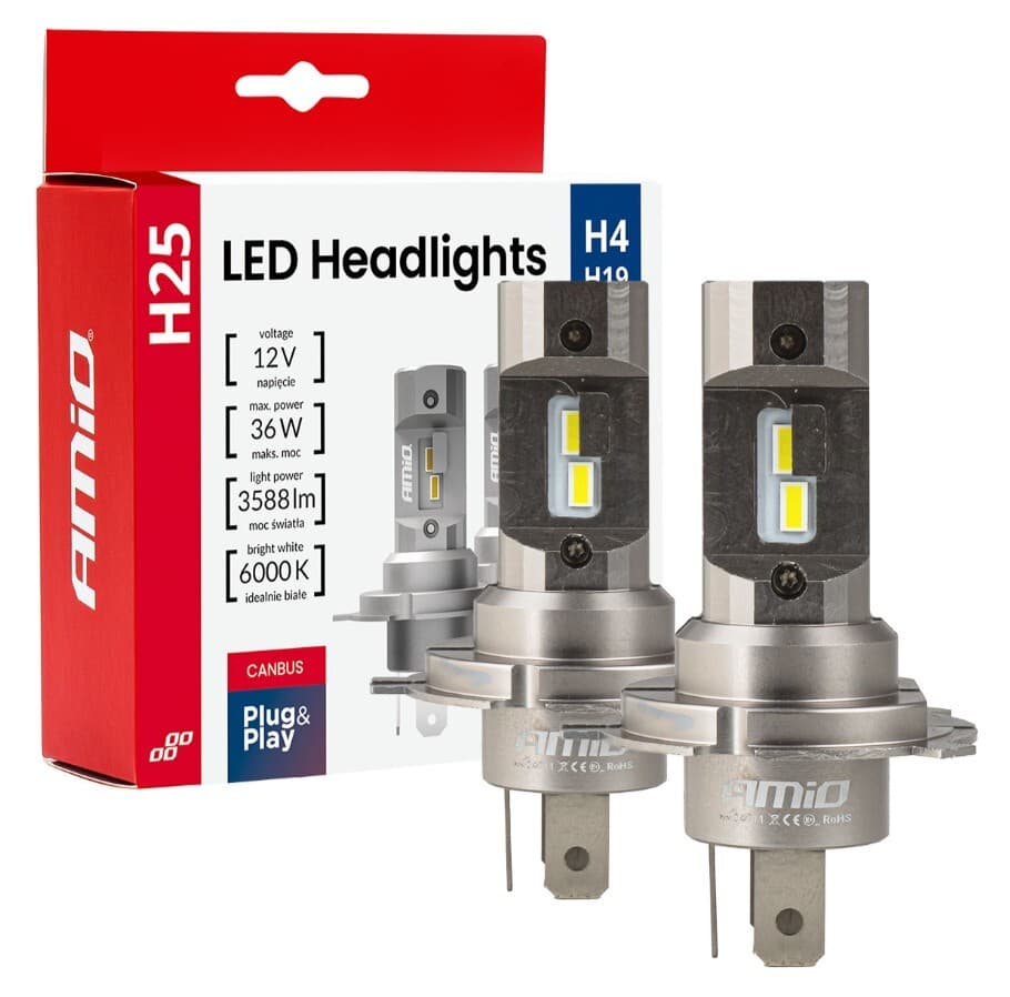 LED autožárovky série H25, H4 H19 bílá Canbus, 12/24V, 36W, 3588 lm - 2 ks