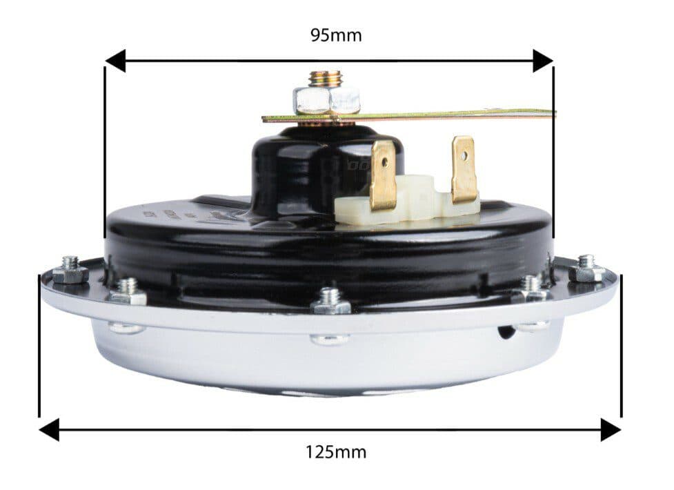 Zvukový signál klaksonu chrom 125 mm 12V - náhled 2