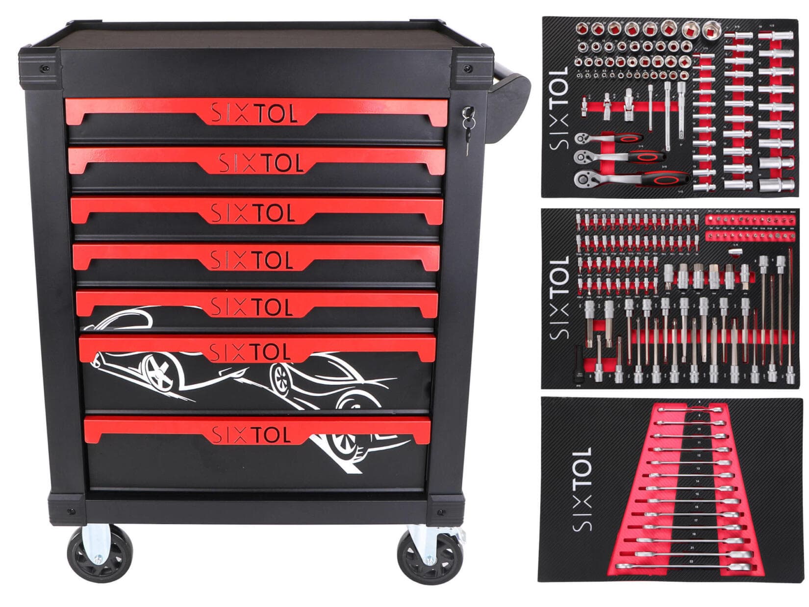 Dílenský vozík na nářadí MECHANIC TROLLEY KEVIN 195, 7 šuplíků, 195 ks nářadí SIXTOL