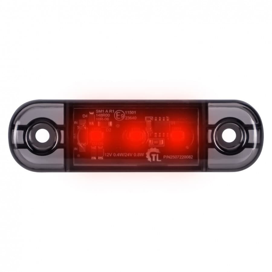 LED poziční světlo červené 84x24x11mm 3LED 12/24V ECE R10 R148
